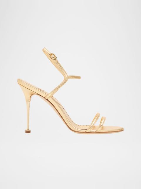 Manolo Blahnik 105mm Ciagapla Metallic Leather Sandals