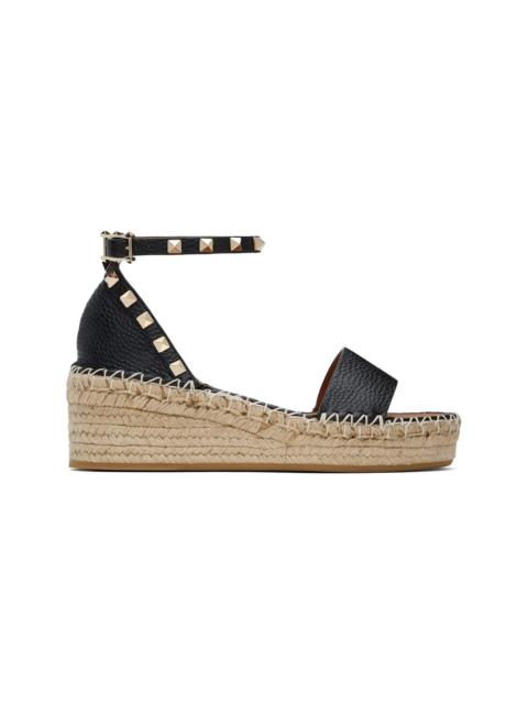 Valentino Black Rockstud Open Toe Flatform Flat Sandals