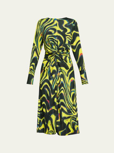 CHRISTOPHER JOHN ROGERS Printed Knotted Waist Midi Dress