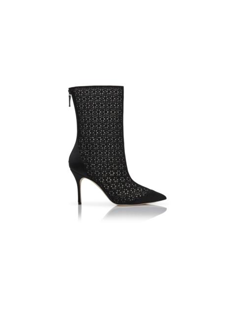 Manolo Blahnik Black Lace Pointed Toe Ankle Boots