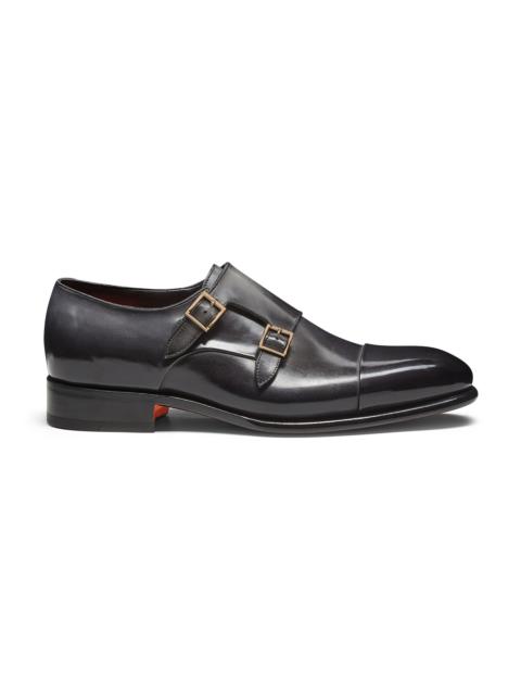 Men's grey leather double-buckle shoe