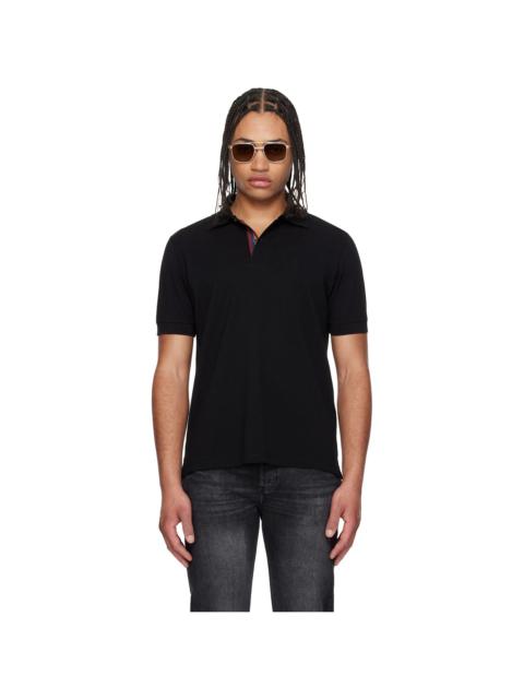 Paul Smith Black Cotton 'Artist Stripe' Placket Polo Shirt
