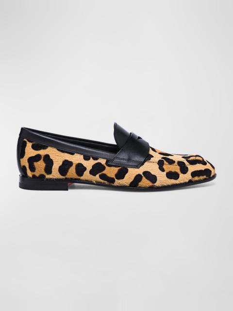 Santoni Facile Leather Leopard Penny Loafers