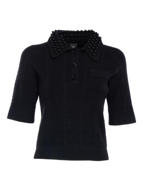 PINKO beaded-collar cable-knit knitted polo top