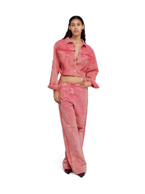MSGM Denim crop jacket with "marble bull" processing