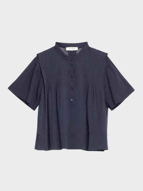 Pleated Button-Front Blouse