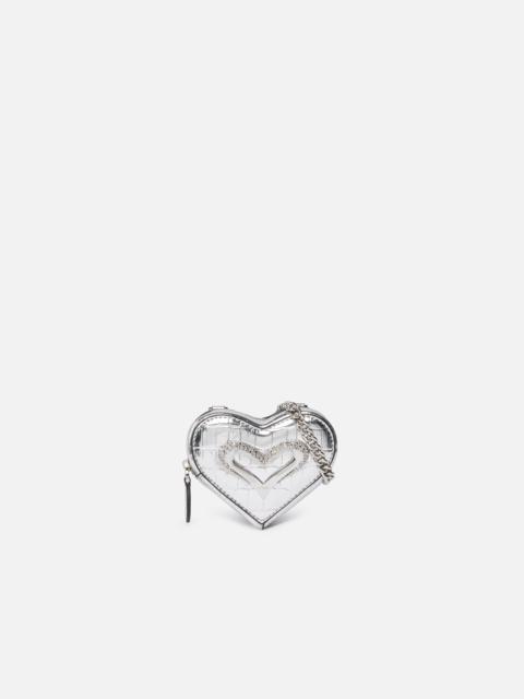 PINKO SILVER MIRROR-FINISH LEATHER HEART-SHAPED COIN PURSE