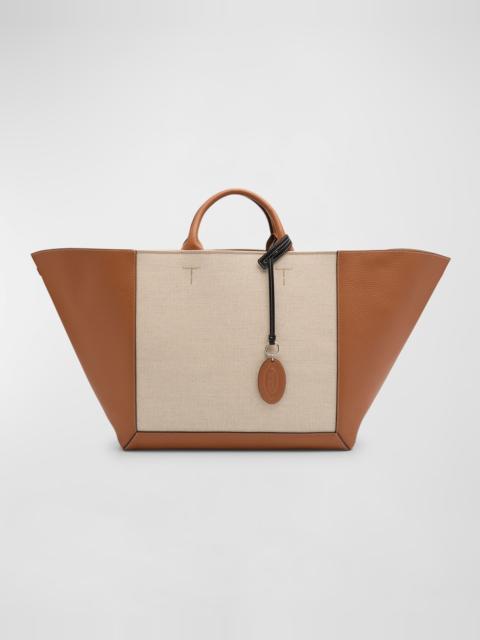 Tod's Large Double Up Leather and Canvas Shopping Bag