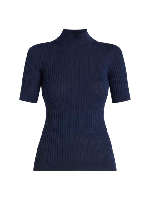 Medusa-plaque ribbed-knit wool top