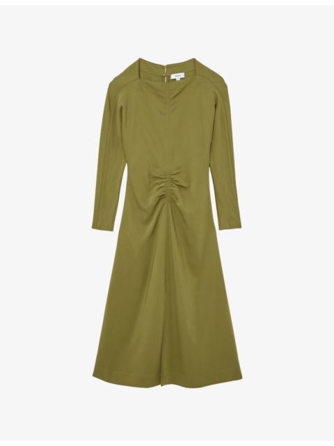 REISS Adriana Ruched Long-Sleeve Jersey Dress