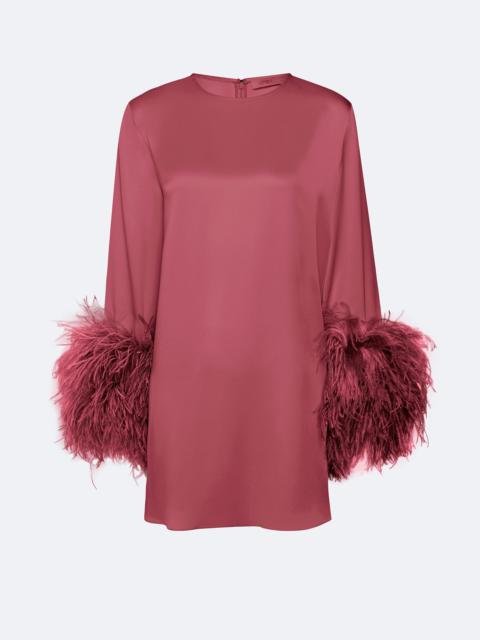 LAPOINTE Satin Shift Dress With Feathers