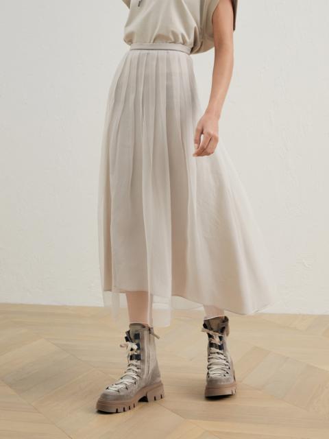 Brunello Cucinelli Crispy silk pleated midi skirt with shiny waistband