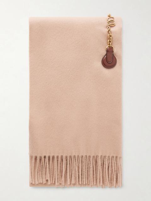 Chloé Fringed Embellished Leather-trimmed Wool Scarf