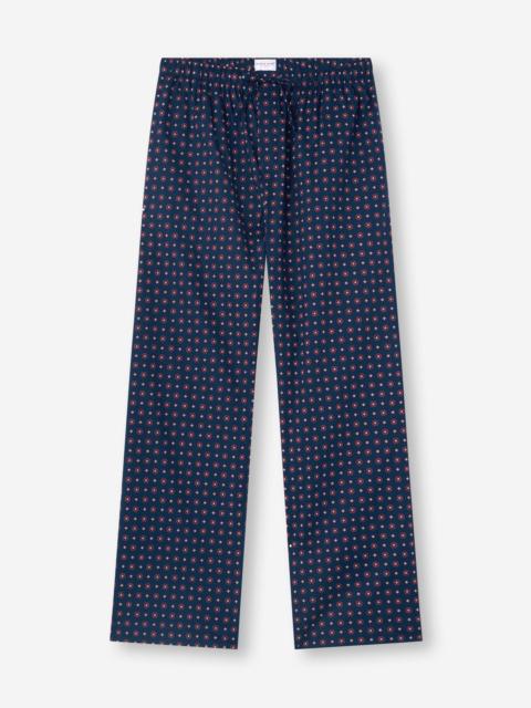 Derek Rose Men's Lounge Pants Cotton Batiste Navy Blue Rose Motif