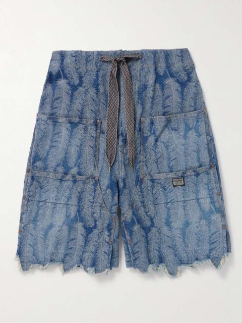 Magpie Straight-Leg Frayed Denim-Jacquard Drawstring Shorts