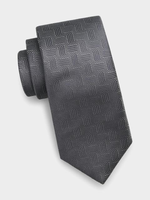 Canali Men's Art Deco Silk Tie, Silver