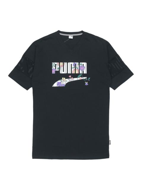 PUMA (WMNS) PUMA Casual Sports Alphabet Printing Short Sleeve Black 597473-01