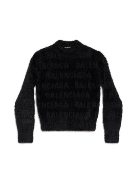 BALENCIAGA Women's Bal Horizontal Allover Furry Fitted Sweater in Black
