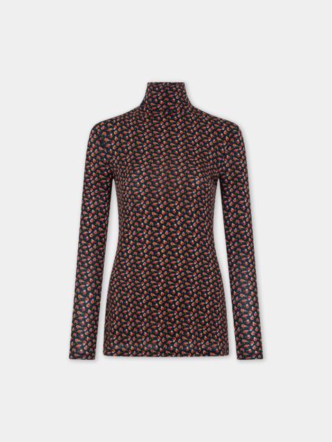 rabanne LONG SLEEVED TOP IN BLACK LIBERTY PRINT SECOND SKIN JERSEY