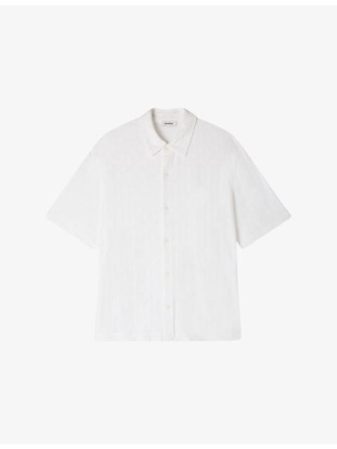 Sandro Grid-Pattern Short-Sleeved Cotton Shirt