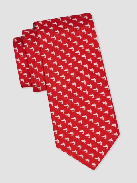 FERRAGAMO Men's Shark Print Silk Tie - Rosso Navy