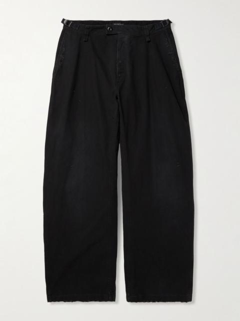 BALENCIAGA Wide-Leg Distressed Cotton Cargo Trousers Black