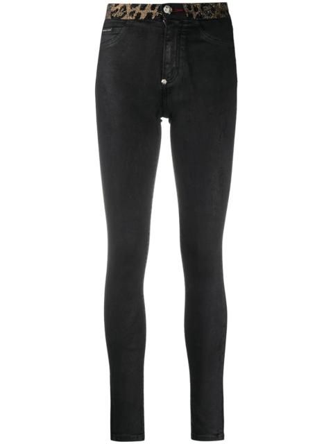 PHILIPP PLEIN leopard-trimmed skinny jeans