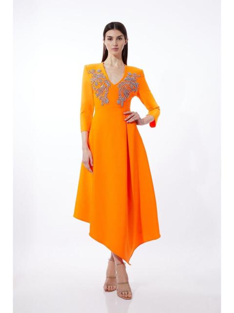 KAREN MILLEN Bandage Form Fitting Asymmetric Embellished Knit Dress