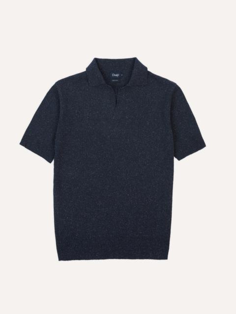 Drake's Navy Knitted Silk Short-Sleeve Polo Shirt