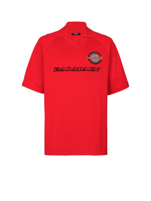 Cotton piqué polo shirt with Balmain Racing embroidery