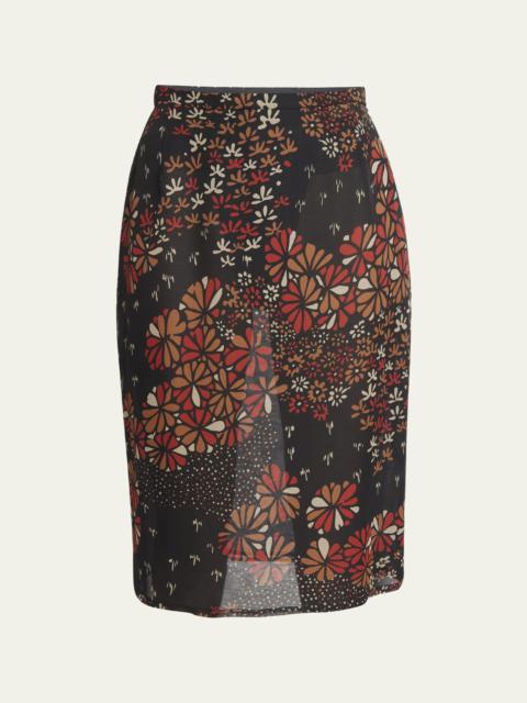 SAINT LAURENT Floral Chiffon Pencil Skirt