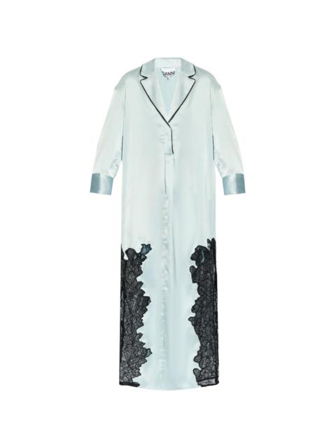 lace-panelled satin shirtdress