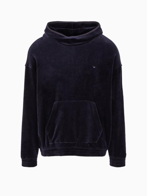 Hooded sweatshirt in chenille with Emporio Armani embroidery