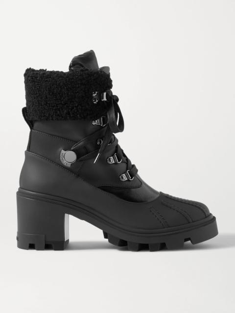 Moncler Corinne leather and faux shearling-trimmed rubber ankle boots Black
