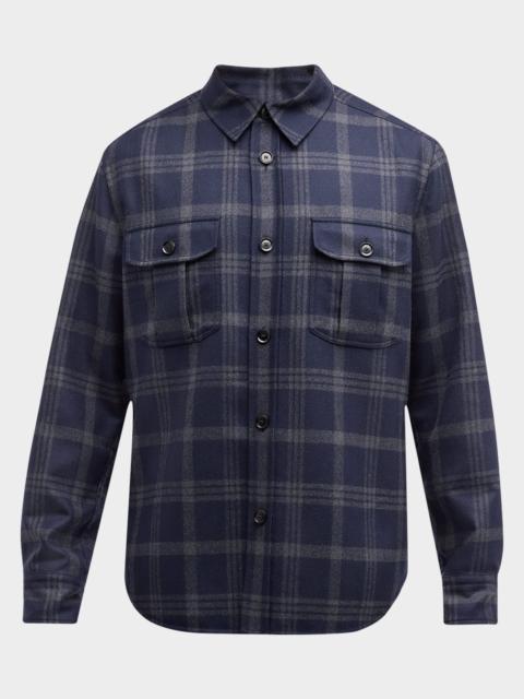 Brioni Men's Plaid Double-Face Overshirt