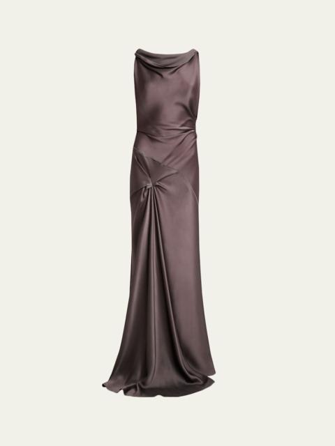 Victoria Beckham Asymmetric Draped Sleeveless Satin Midi Dress