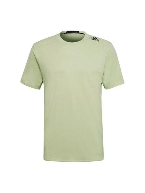 Men's adidas Solid Color Logo Printing Round Neck Short Sleeve Green T-Shirt HC4248