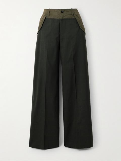 sacai Glen Shell-trimmed Wide-leg Wool Pants