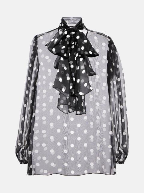 Polka-dot bow-detail silk chiffon blouse