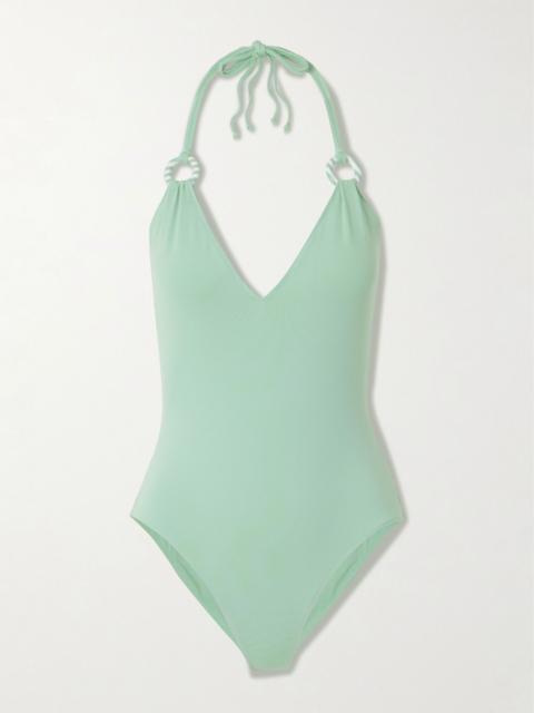 MARYSIA Doheny embellished halterneck swimsuit Mint