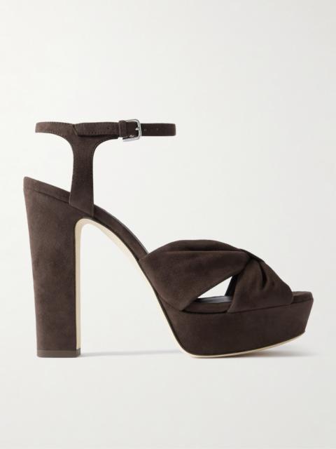 JIMMY CHOO Heloise 120 Knotted Suede Platform Sandals