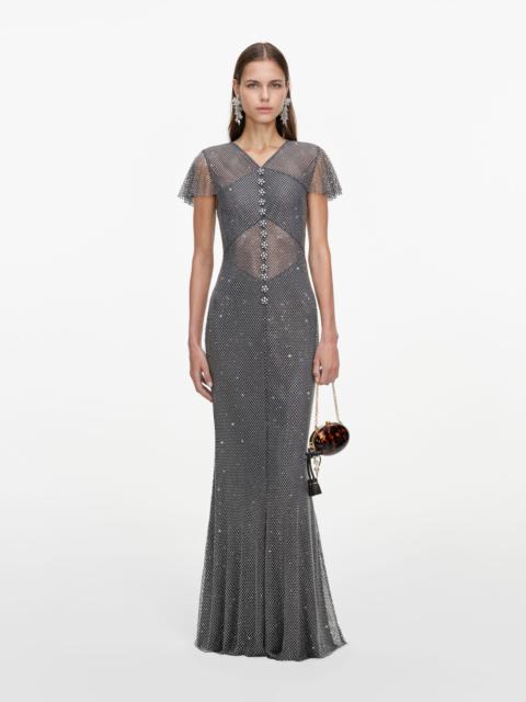 self-portrait Grey Rhinestone Fishnet Maxi Dress