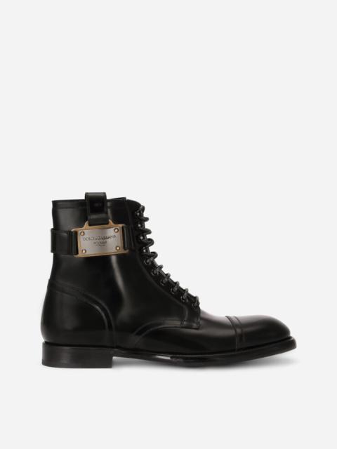 Dolce & Gabbana Brushed calfskin boots with branded plate