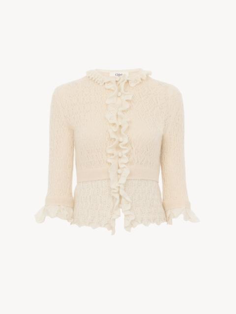 Chloé CROPPED RUFFLE SWEATER IN AN ALPACA WOOL & SILK KNIT