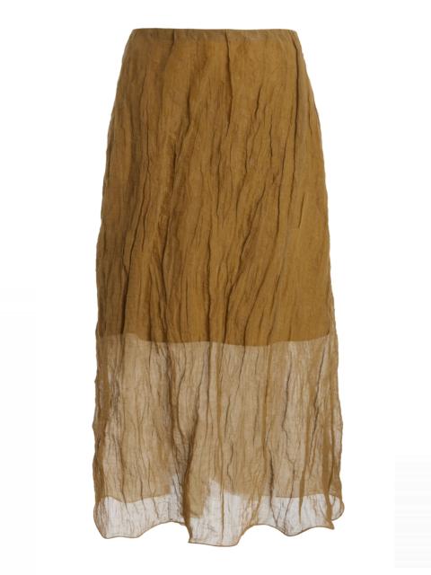 BRANDON MAXWELL The James Low-Rise Metallic Organza Midi Skirt tan