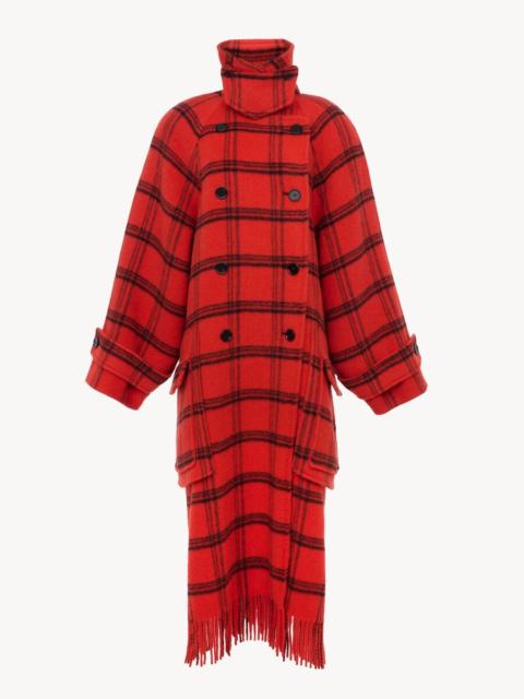 Chloé DOUBLE-BREASTED OVERSIZED LONG COAT IN CHECK DOUBLE-FACE WOOL & ALPACA
