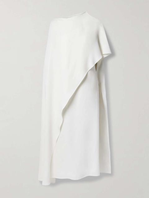 Asymmetric cape-effect silk-crepe midi dress