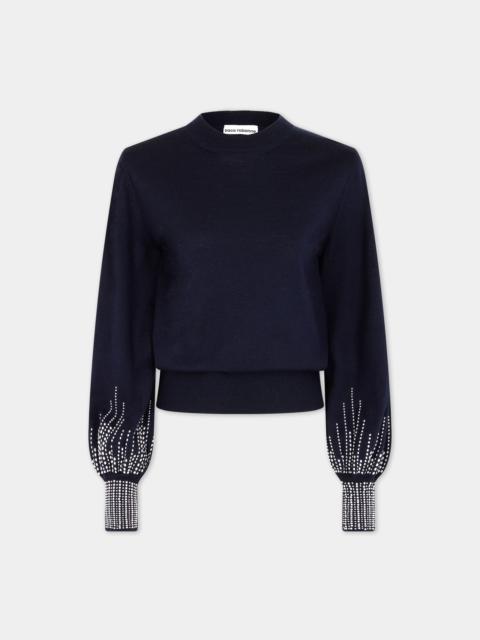 rabanne NAVY STUD-CUFFS WOOL JUMPER