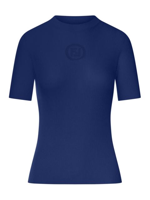 FENDI BLUE COTTON SWEATER WITH FRONT LOGO