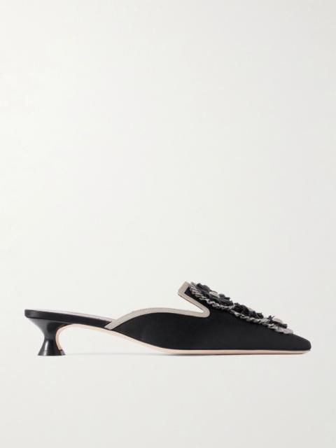 Manolo Blahnik Merode 30 grosgrain-trimmed satin mules Black